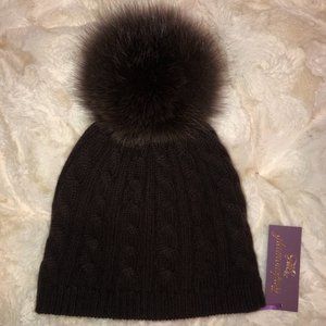 NWT REAL FUR Cable Beanie with Pom Pom